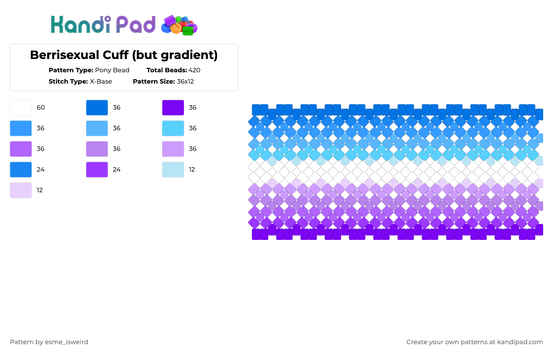 Berrisexual Cuff (but gradient) - Pony Bead Pattern by esme_isweird on Kandi Pad - purple,light blue,berrisexual,cuff,berrisexual cuff,pride,pride cuff,lgbt,lgbtqia,lgbtqia cuff