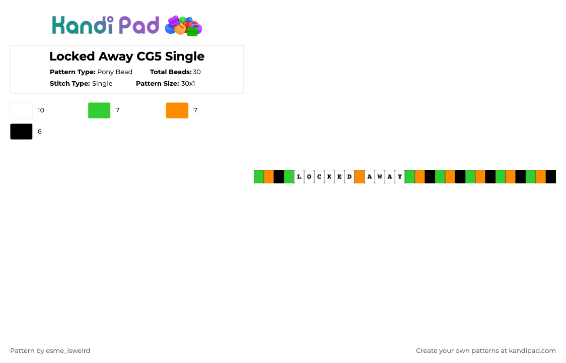 Locked Away CG5 Single - Pony Bead Pattern by esme_isweird on Kandi Pad - cg5, dandys world, easy, gourdy, green, locked away, music single, orange, single, song