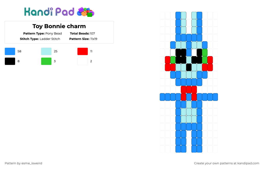 Toy Bonnie charm - Pony Bead Pattern by esme_isweird on Kandi Pad - light blue,toy bonnie,fnaf,five nights at freddys,charm,toy bonnie charm,fnaf charm,fnaf 2,fnaf 2 charm