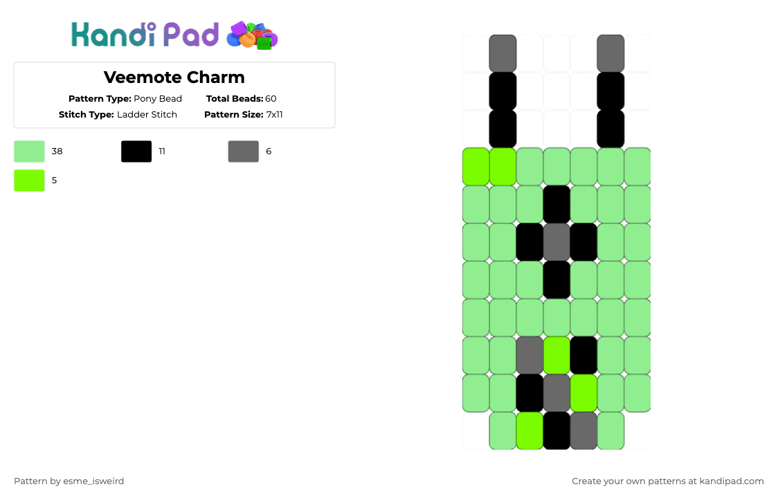 Veemote Charm - Pony Bead Pattern by esme_isweird on Kandi Pad - teal,veemote,vee,dandys world,charm,veemote charm,trinket,vee trinket,easy