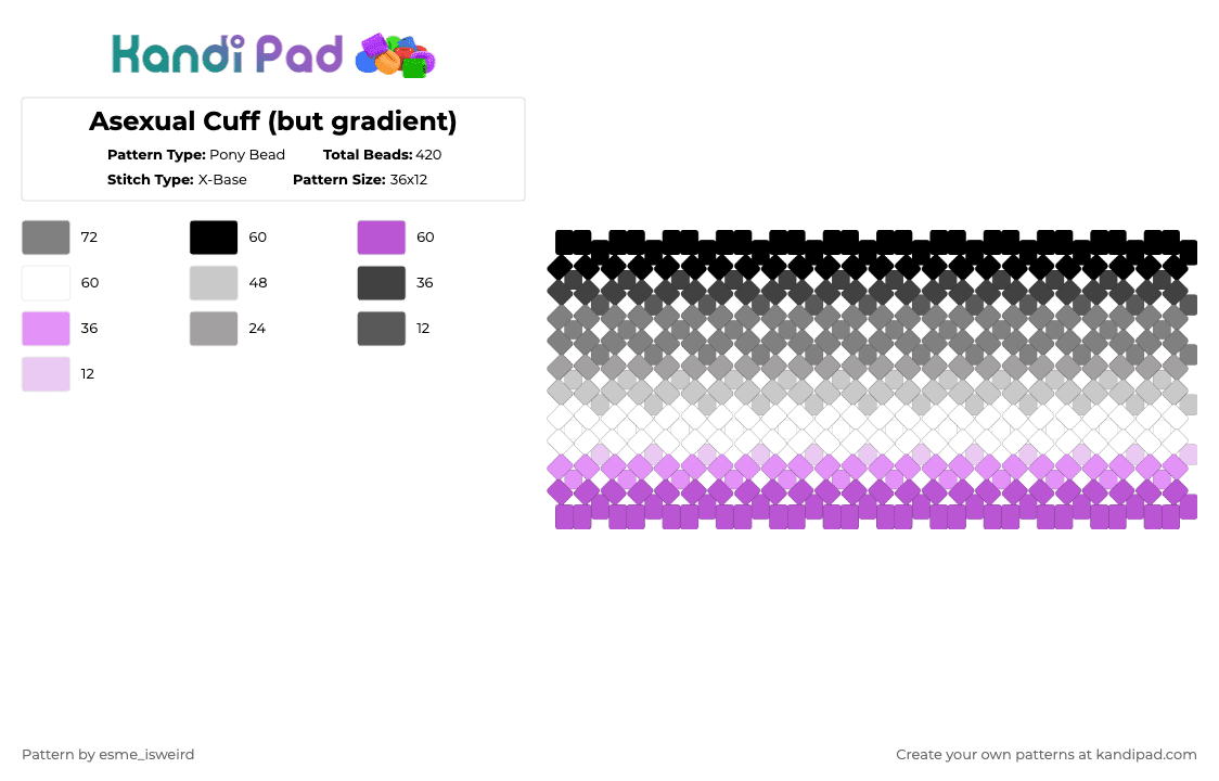 Asexual Cuff (but gradient) - Pony Bead Pattern by esme_isweird on Kandi Pad - pink,gray,asexual,cuff,asexual cuff,pride,pride cuff,lgbt,lgbtqia,lgbtqia cuff