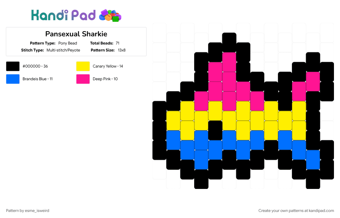 Pansexual Sharkie - Pony Bead Pattern by esme_isweird on Kandi Pad - charm, lgbtq, pansexual, pride, shark, sharkie, yellow