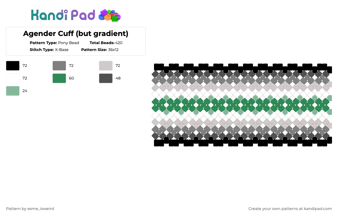 Agender Cuff (but gradient) - Pony Bead Pattern by esme_isweird on Kandi Pad - gray,beige,agender,cuff,agender cuff,pride,pride cuff,lgbt,lgbtqia,lgbtqia cuff