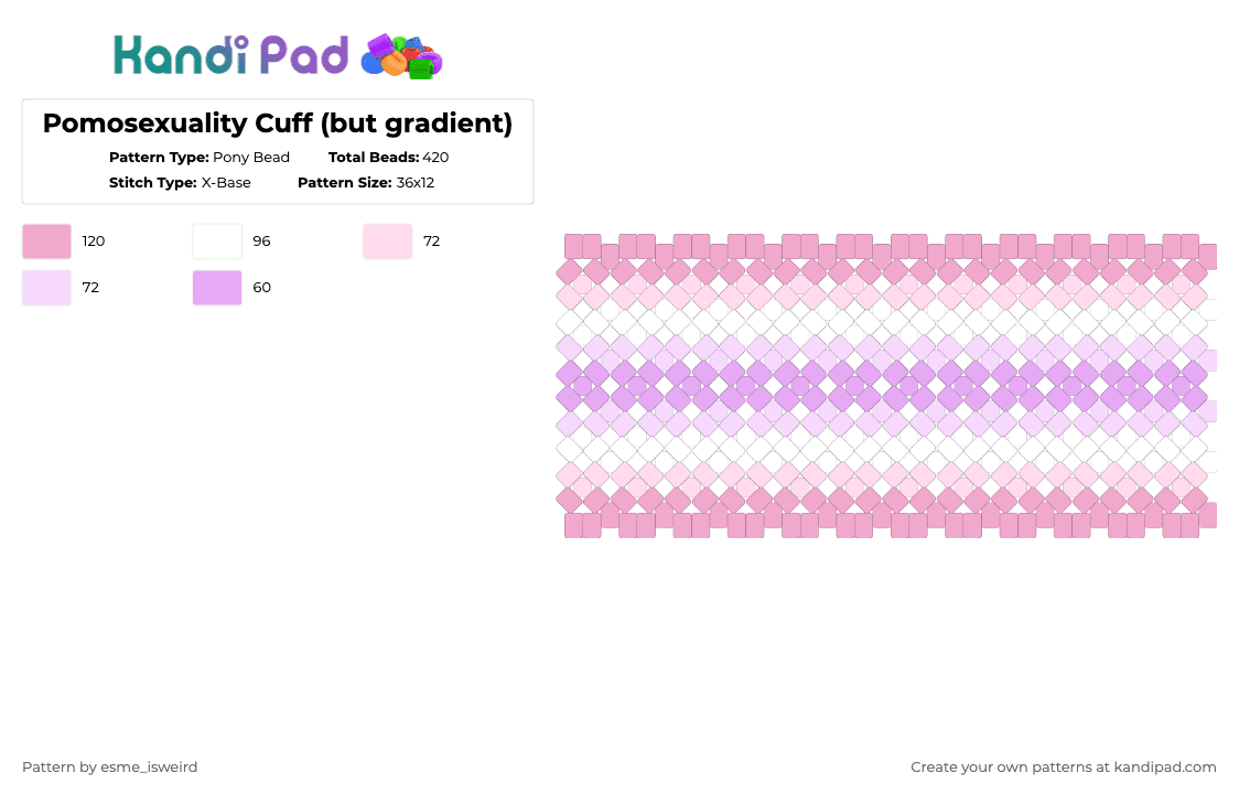 Pomosexuality Cuff (but gradient) - Pony Bead Pattern by esme_isweird on Kandi Pad - pink,white,pomosexuality,pomosexuality cuff,cuff,pride,pride cuff,lgbt,lgbtqia,lgbtqia cuff