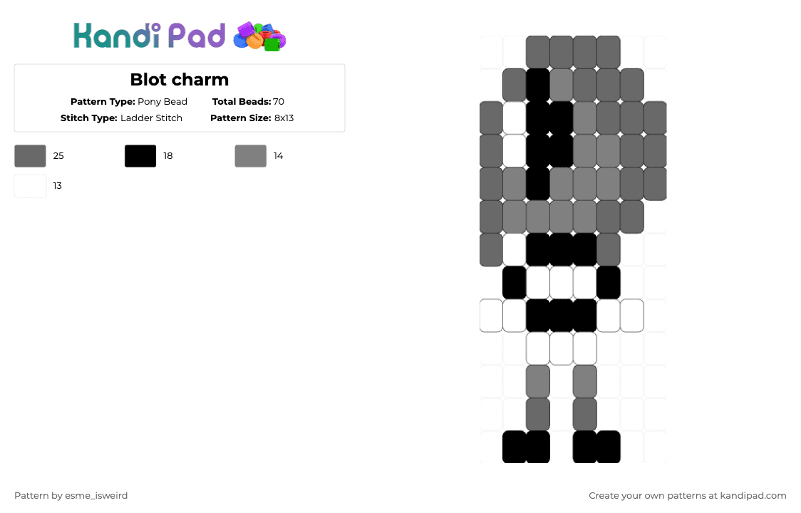 Blot charm - Pony Bead Pattern by esme_isweird on Kandi Pad - gray,blot,dandys world,blot dandys world,charm,kandi,kandi charm,ladder stitch,easy
