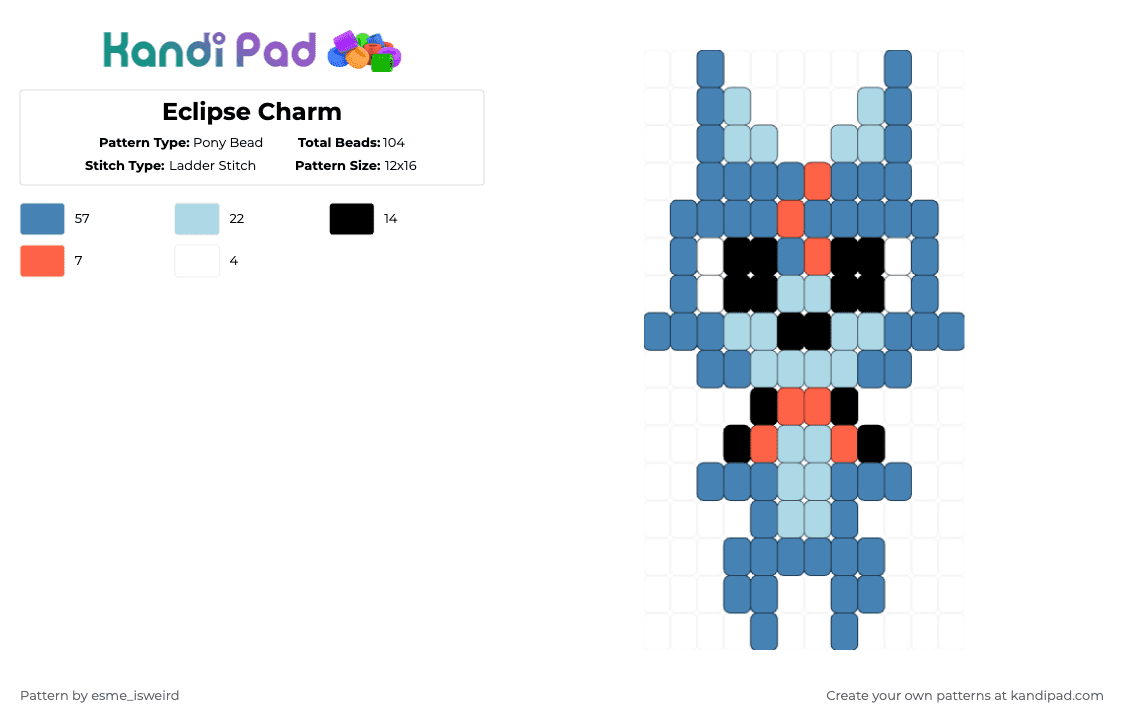 Eclipse Charm - Pony Bead Pattern by esme_isweird on Kandi Pad - blue,eclipse,dandys world,eclipse dandys world,charm,kandi,kandi charm,ladder stitch,easy