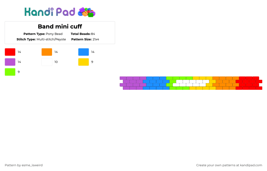 Band mini cuff - Pony Bead Pattern by esme_isweird on Kandi Pad - red,orange,light blue,pink,band,dandys world,bandaid,dandaid,band dandys world,peyote stitch,mini,mini cuff