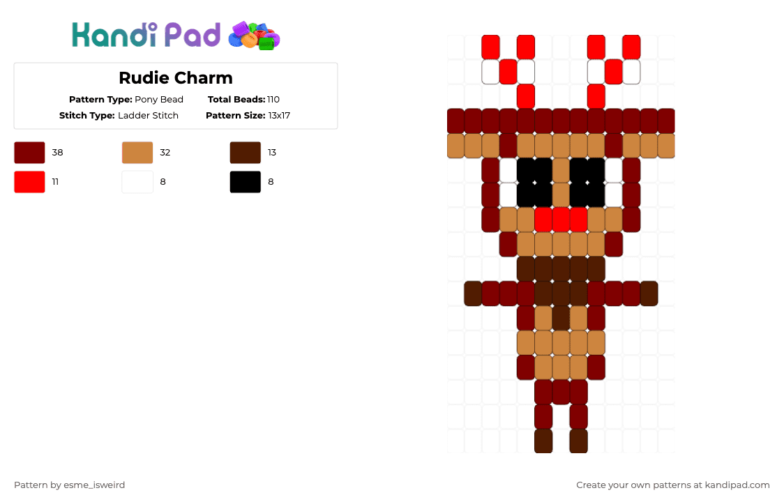 Rudie Charm - Pony Bead Pattern by esme_isweird on Kandi Pad - brown,orange,rudie,dandys world,rudie dandys world,rudie charm,charm,kandi charm,ladder stitch,easy