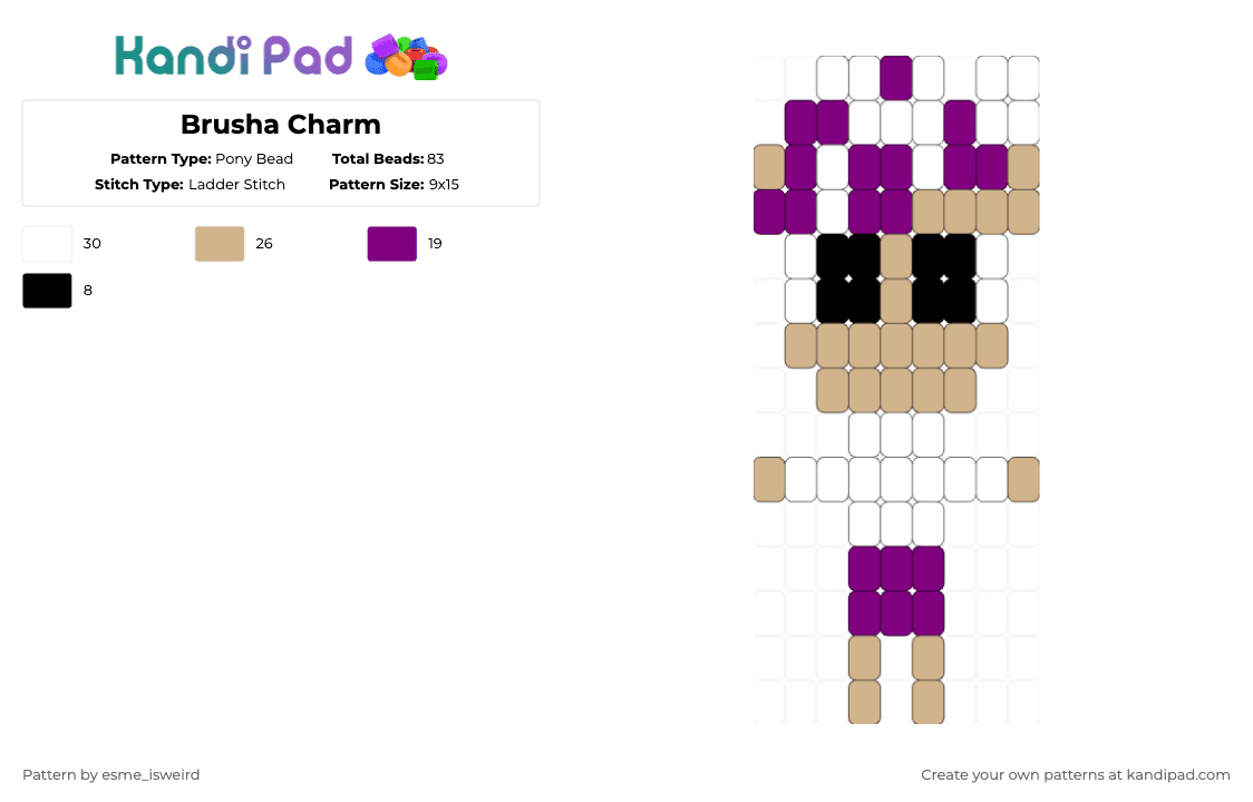 Brusha Charm - Pony Bead Pattern by esme_isweird on Kandi Pad - beige,pink,brusha,dandys world,brusha dandys world,charm,dandys world charm,brusha charm,easy,ladder stitch