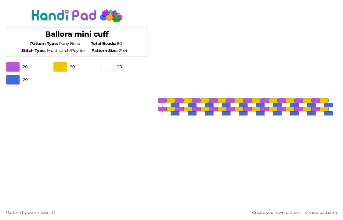 Ballora mini cuff - Pony Bead Pattern by esme_isweird on Kandi Pad - pink,yellow,blue,ballora,mini cuff,fnaf,five nights at freddys,sister location,ballora cuff,cuff,fnaf cuff