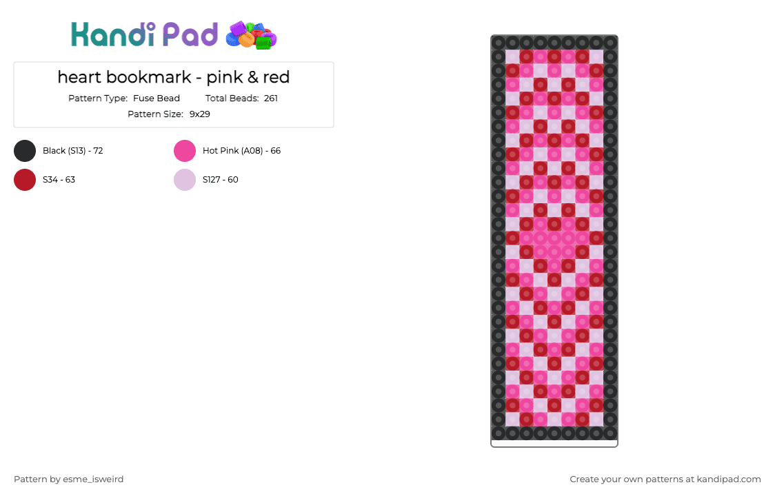 heart bookmark - pink & red - Fuse Bead Pattern by esme_isweird on Kandi Pad - pink,red,heart,bookmark,book,easy