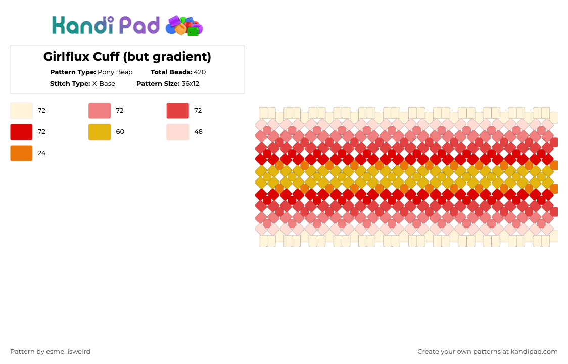 Girlflux Cuff (but gradient) - Pony Bead Pattern by esme_isweird on Kandi Pad - red,girlflux,cuff,girlflux cuff,pride,pride cuff,lgbt,lgbtqia,lgbtqia cuff