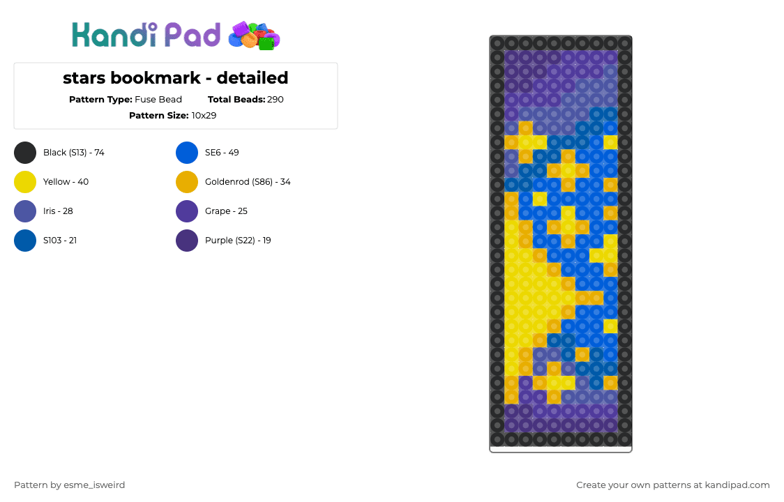 stars bookmark - detailed - Fuse Bead Pattern by esme_isweird on Kandi Pad - blue,purple,stars,star,space,night,bookmark,easy,perler,nature
