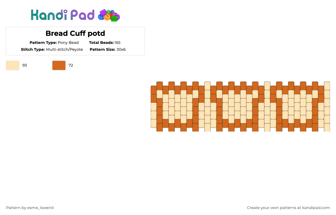 Bread Cuff (potd) - Pony Bead Pattern by esme_isweird on Kandi Pad - orange,beige,cotdbread,bread,cuff,peyote,mutlistitch,potd,easy,yumyum