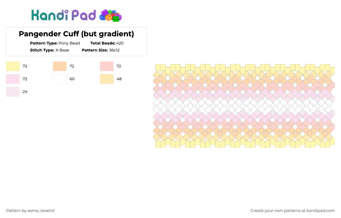 Pangender Cuff (but gradient) - Pony Bead Pattern by esme_isweird on Kandi Pad - yellow,beige,pangender,cuff,pangender cuff,pride,pride cuff,lgbt,lgbtqia,lgbtqia cuff