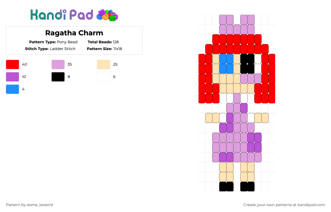 Ragatha Charm - Pony Bead Pattern by esme_isweird on Kandi Pad - pink,red,ragatha,charm,ragatha charm,tadc,the amazing digital circus,tadc charm,easy,ragatha tadc
