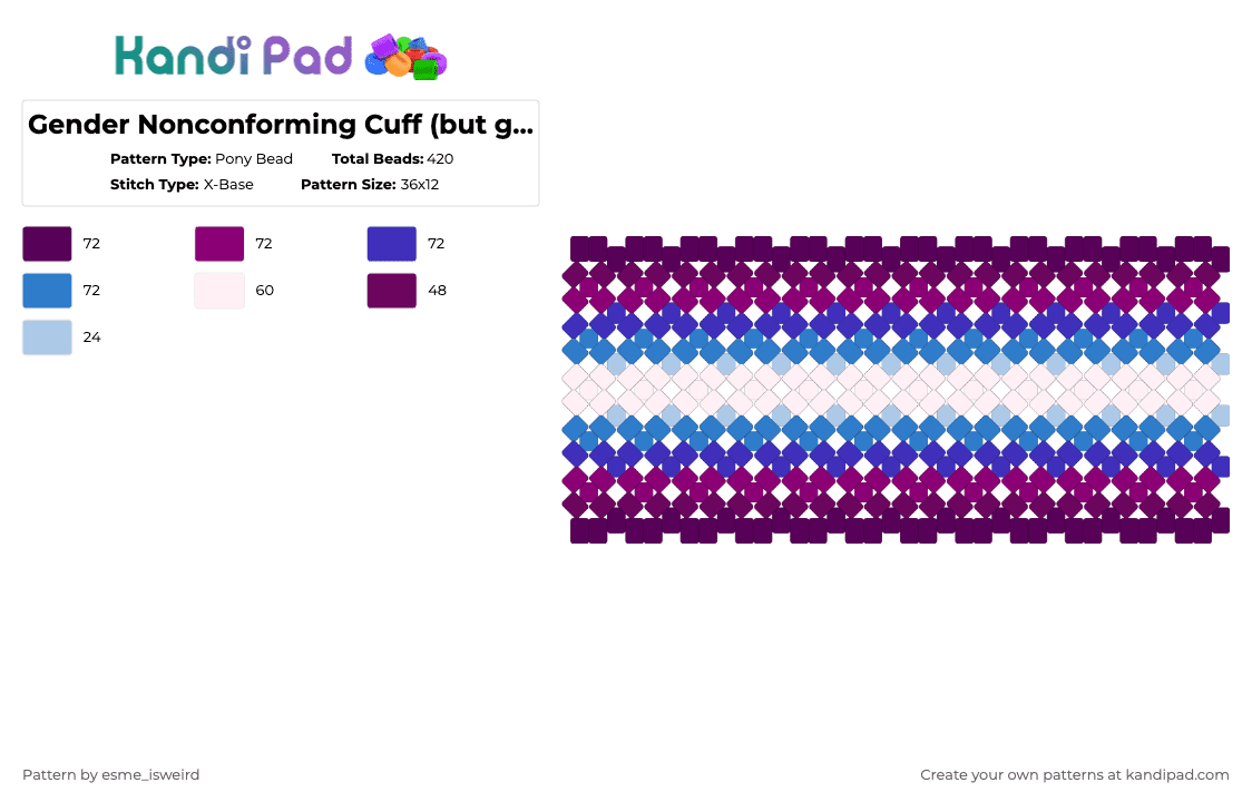 Gender Nonconforming Cuff (but gradient) - Pony Bead Pattern by esme_isweird on Kandi Pad - pink,gender nonconforming,gender nonconforming cuff,pride,pride cuff,cuff,lgbt,lgbtqia,lgbtqia cuff