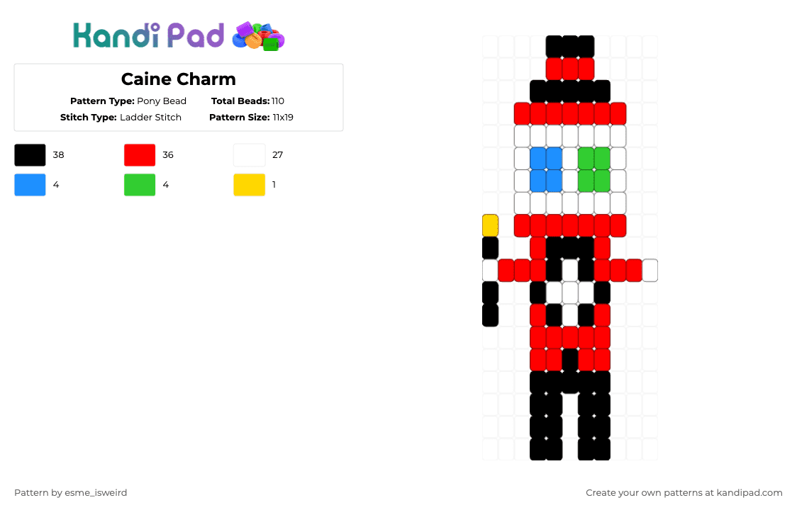 Caine Charm - Pony Bead Pattern by esme_isweird on Kandi Pad - red,caine,tadc,charm,the amazing digital circus,easy,caine charm,tadc charm,caine tadc