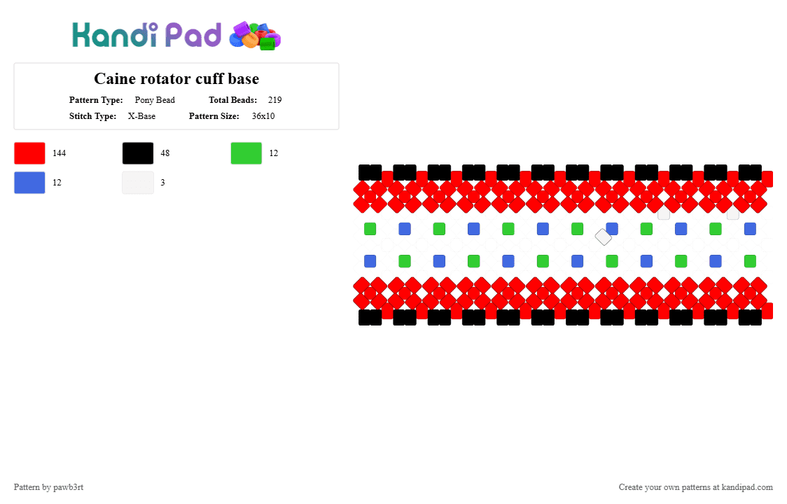 Caine rotator cuff base - Pony Bead Pattern by pawb3rt on Kandi Pad - red,caine,tadc,circus,amazing digital circus,alex rochon