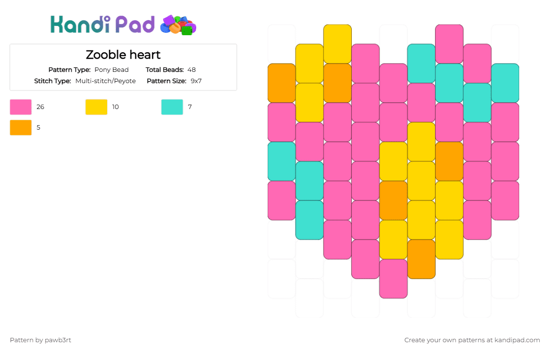 Zooble heart - Pony Bead Pattern by pawb3rt on Kandi Pad - pink,zooble,tadc,the amazing digital circus,heart