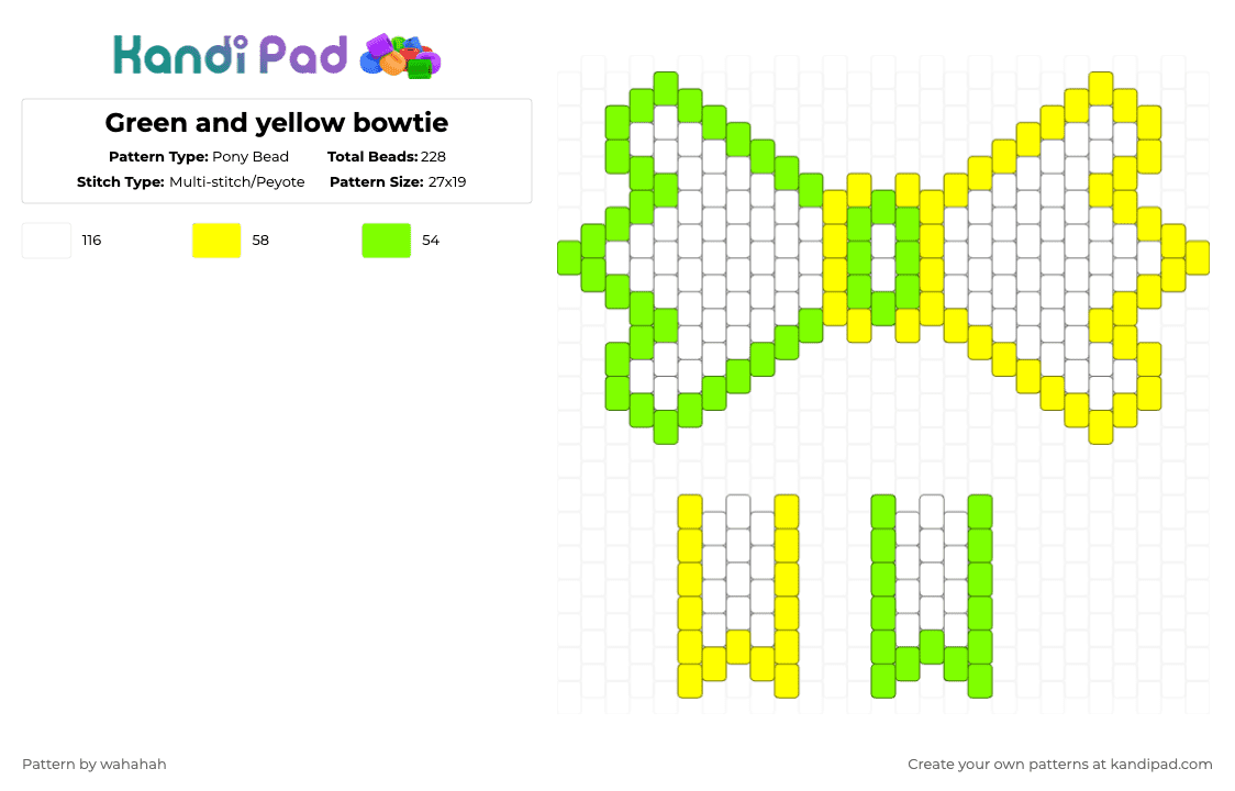 Green and yellow bowtie - Pony Bead Pattern by wahahah on Kandi Pad - green,yellow