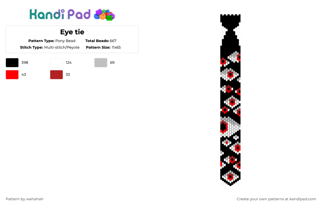Eye tie - Pony Bead Pattern by wahahah on Kandi Pad - black,beige,red
