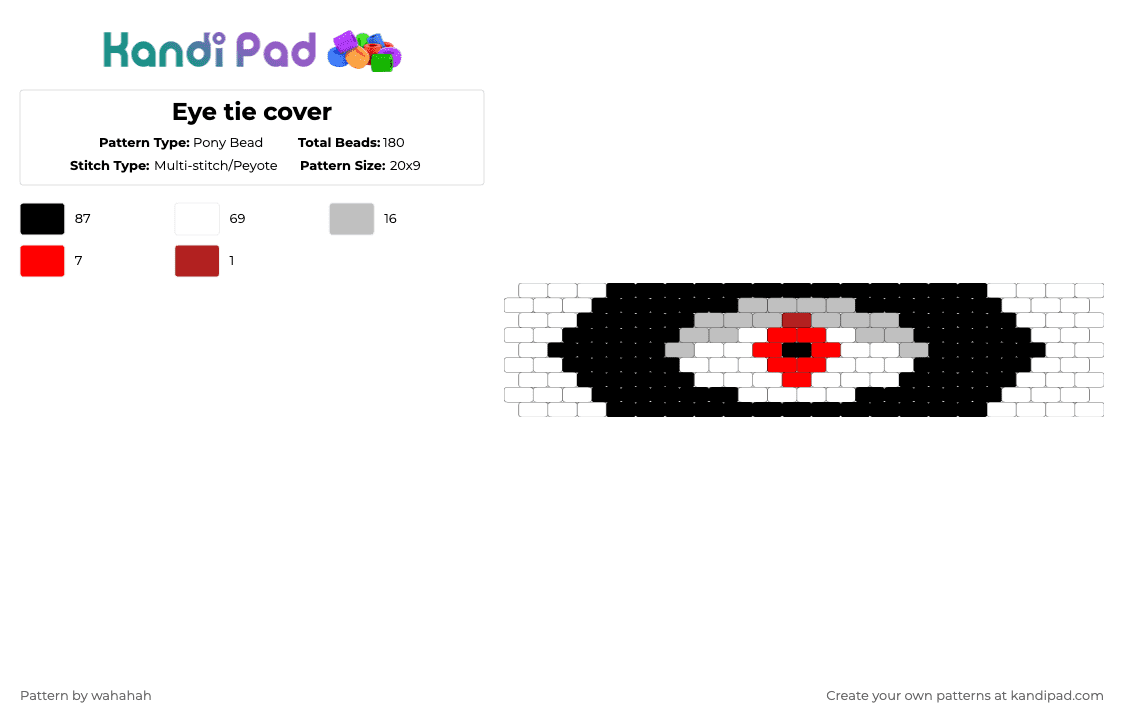 Eye tie cover - Pony Bead Pattern by wahahah on Kandi Pad - white,beige,red