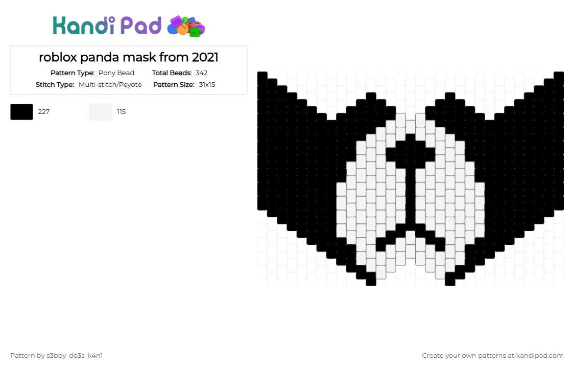 roblox panda mask from 2021 - Pony Bead Pattern by s3bby_do3s_k4n1 on Kandi Pad - black,white,roblox,2021