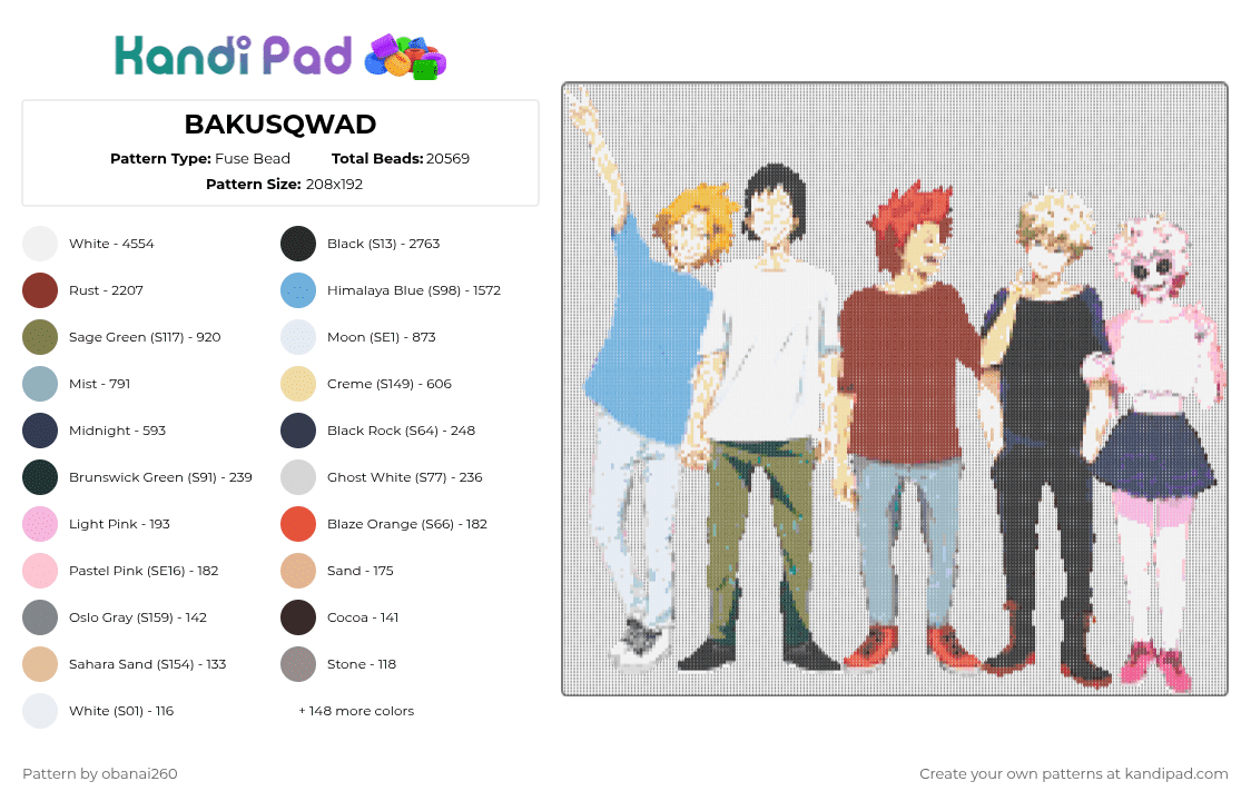BAKUSQWAD - Fuse Bead Pattern by obanai260 on Kandi Pad - white,beige,red,gold,pink,purple,colorful