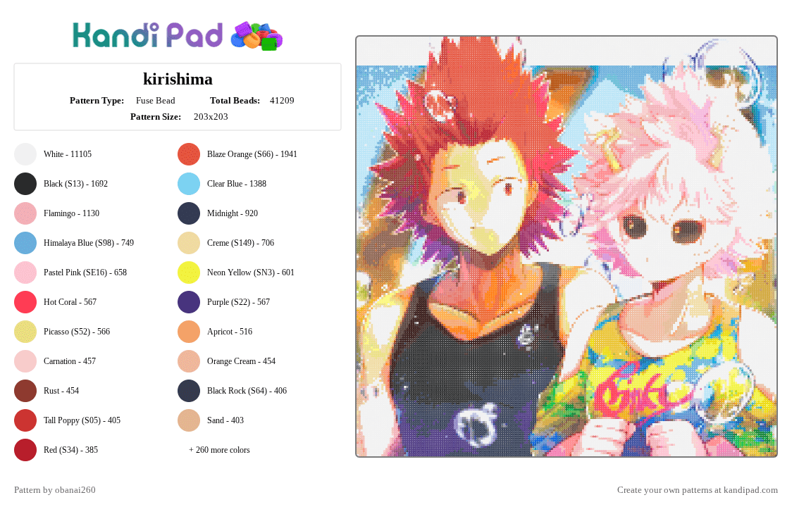 kirishima - Fuse Bead Pattern by obanai260 on Kandi Pad - 