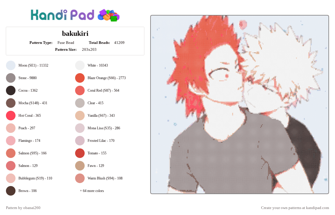bakukiri - Fuse Bead Pattern by obanai260 on Kandi Pad - white,red,beige,gray