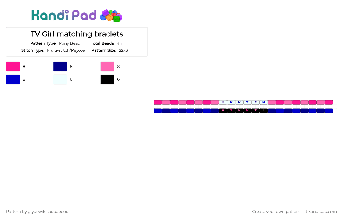 TV Girl matching braclets - Pony Bead Pattern by sunnyval367 on Kandi Pad - pink,purple