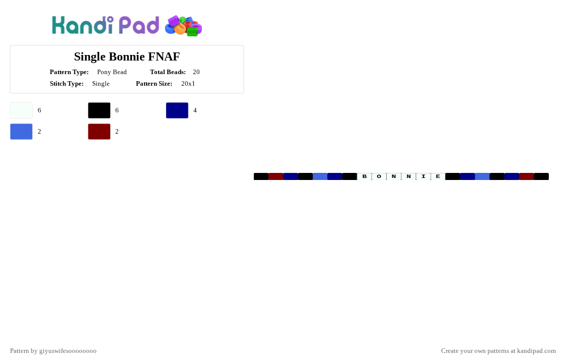 Single Bonnie FNAF - Pony Bead Pattern by sunnyval367 on Kandi Pad - purple