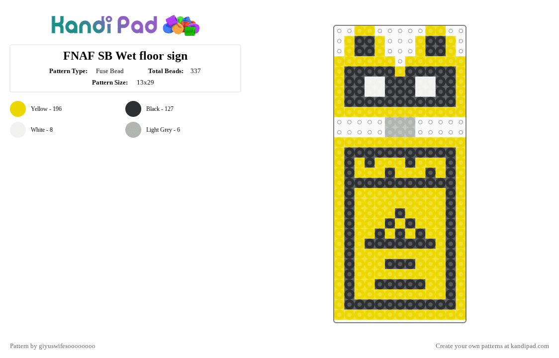 FNAF SB Wet floor sign - Fuse Bead Pattern by sunnyval367 on Kandi Pad - yellow