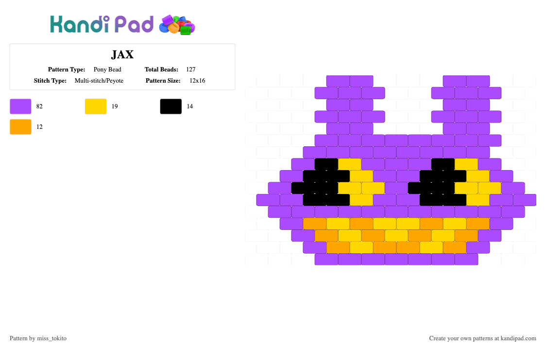 JAX - Pony Bead Pattern by miss_tokito on Kandi Pad - purple,jax,rabbit,bunnie,jax toy,tadc,the amazing digital circus,circus,digital circus