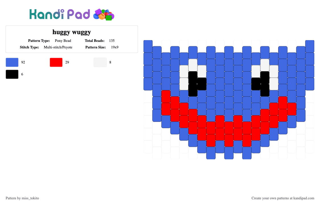 huggy wuggy - Pony Bead Pattern by miss_tokito on Kandi Pad - blue, horror, huggy, huggy wuggy, poppy, poppy playtime, pp, video game, wuggy