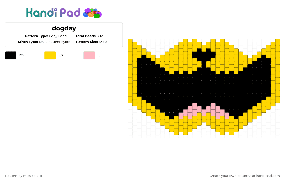 dogday - Pony Bead Pattern by miss_tokito on Kandi Pad - yellow,poppy playtime,dogday,catnap,dog,chien,video game,mask,masque