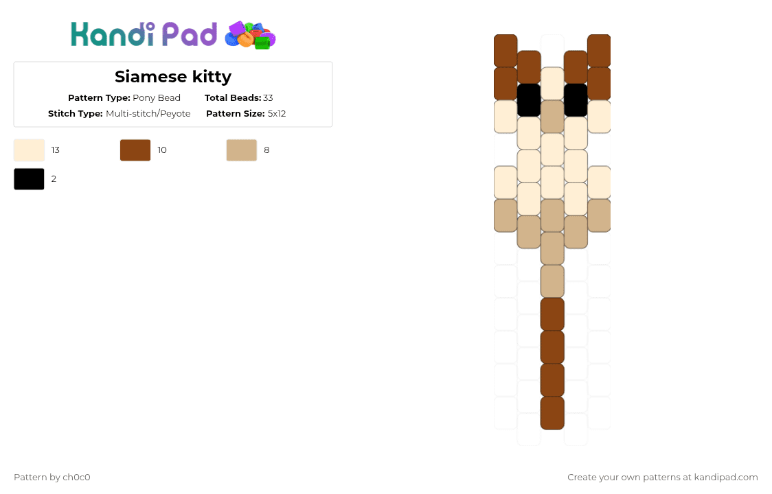 Siamese kitty - Pony Bead Pattern by ch0c0 on Kandi Pad - red,beige,cat,cute