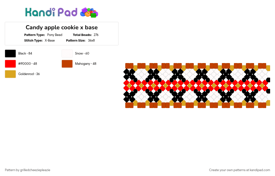 Candy apple cookie x base - Pony Bead Pattern by grilledcheeziepleazie on Kandi Pad - orange, red