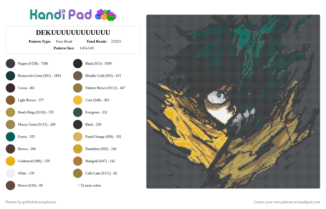 DEKUUUUUUUUUUUU - Fuse Bead Pattern by grilledcheeziepleazie on Kandi Pad - black, brown, colorful, orange, tan, yellow