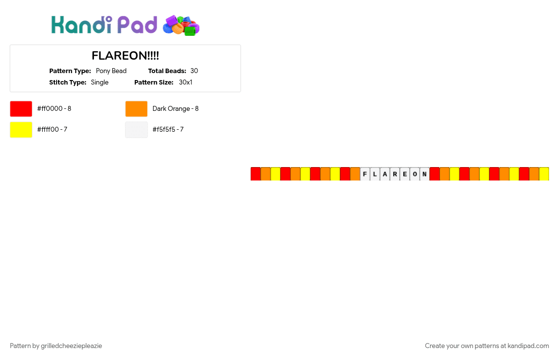 FLAREON!!!! - Pony Bead Pattern by grilledcheeziepleazie on Kandi Pad - flareon, orange, red