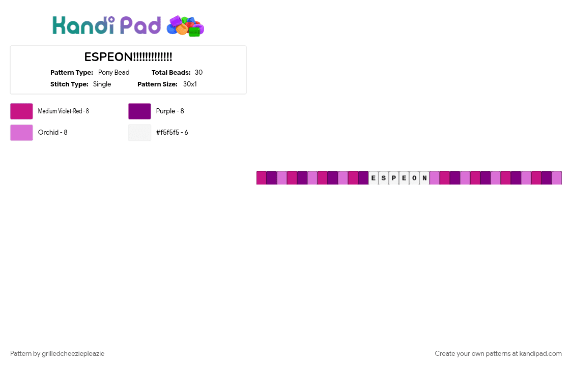 ESPEON!!!!!!!!!!!!! - Pony Bead Pattern by grilledcheeziepleazie on Kandi Pad - pink, pokemon