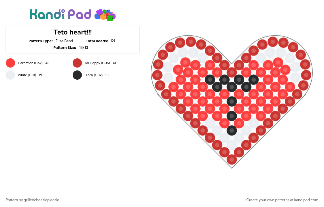 Teto heart!!! - Fuse Bead Pattern by grilledcheeziepleazie on Kandi Pad - love, red