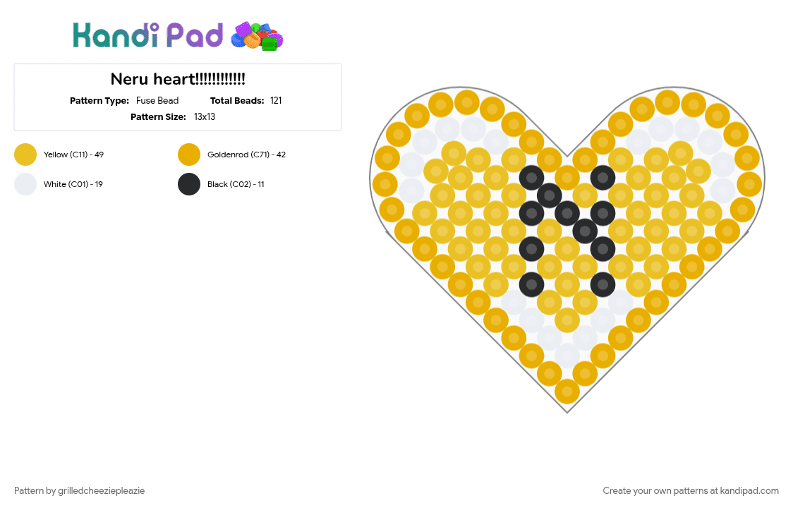 Neru heart!!!!!!!!!!!! - Fuse Bead Pattern by grilledcheeziepleazie on Kandi Pad - orange, yellow