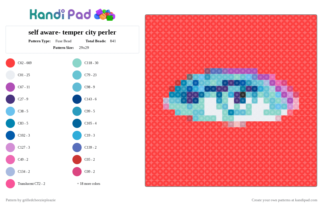 self aware- temper city perler - Fuse Bead Pattern by grilledcheeziepleazie on Kandi Pad - album, perler, red