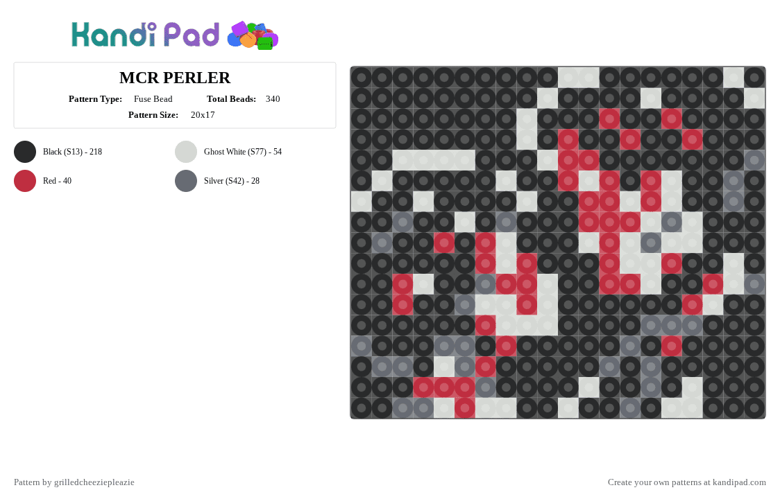 MCR PERLER - Fuse Bead Pattern by grilledcheeziepleazie on Kandi Pad - black,red,gray,mcr,perler