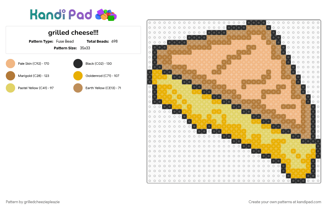 grilled cheese!!! - Fuse Bead Pattern by grilledcheeziepleazie on Kandi Pad - beige, food, tan