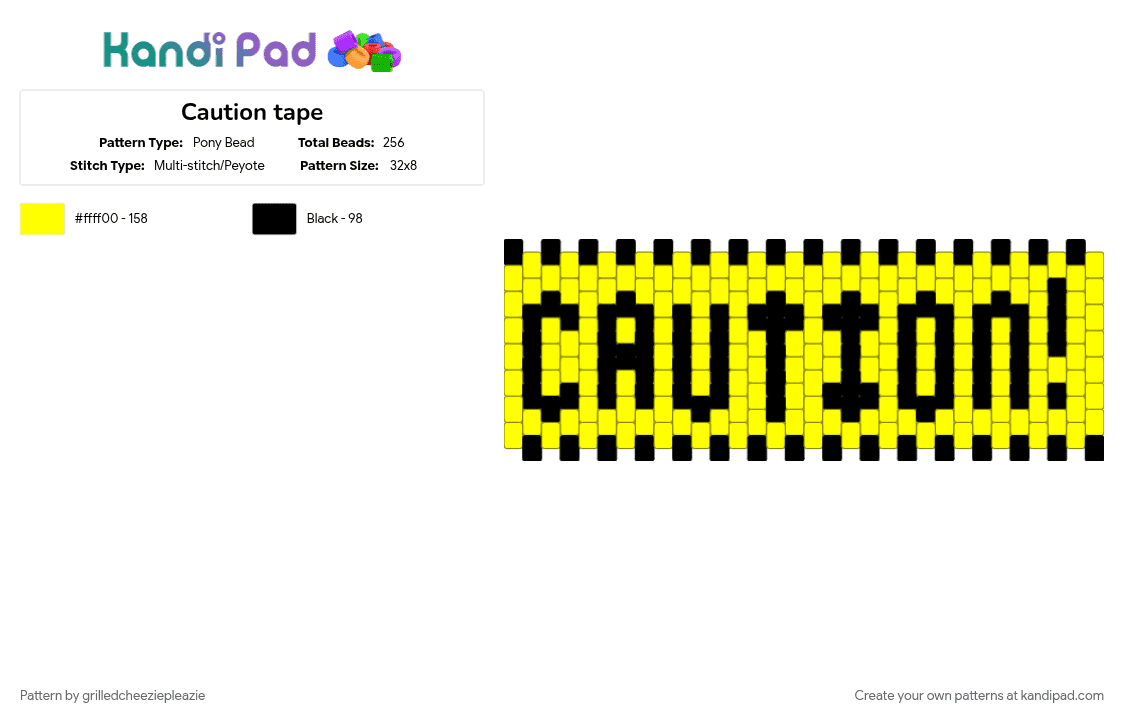 Caution tape - Pony Bead Pattern by grilledcheeziepleazie on Kandi Pad - black, caution, yellow