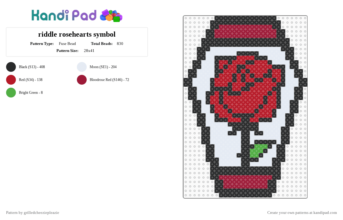 riddle rosehearts symbol - Fuse Bead Pattern by grilledcheeziepleazie on Kandi Pad - red,twst,riddle,perler
