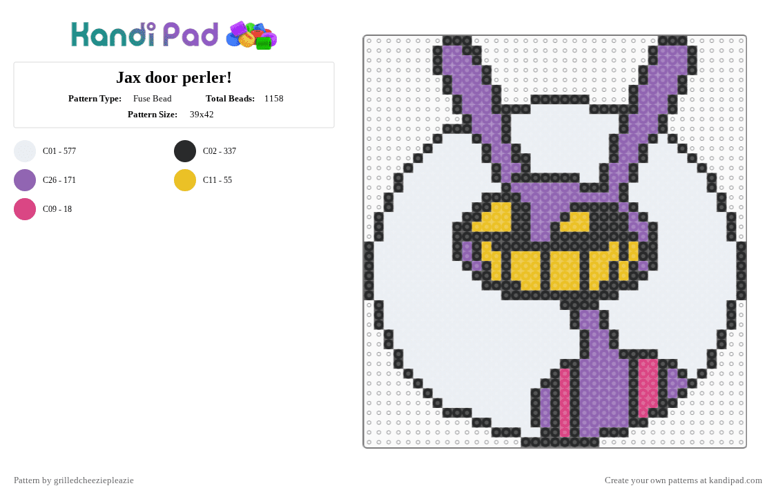 Jax door perler! - Fuse Bead Pattern by grilledcheeziepleazie on Kandi Pad - white,pink,jax,purple,tadc,perler